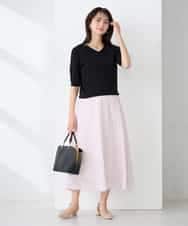 K2HFD16059 a.v.v(アー・ヴェ・ヴェ) 【洗える】ドビーストライプフレアスカート ピンク