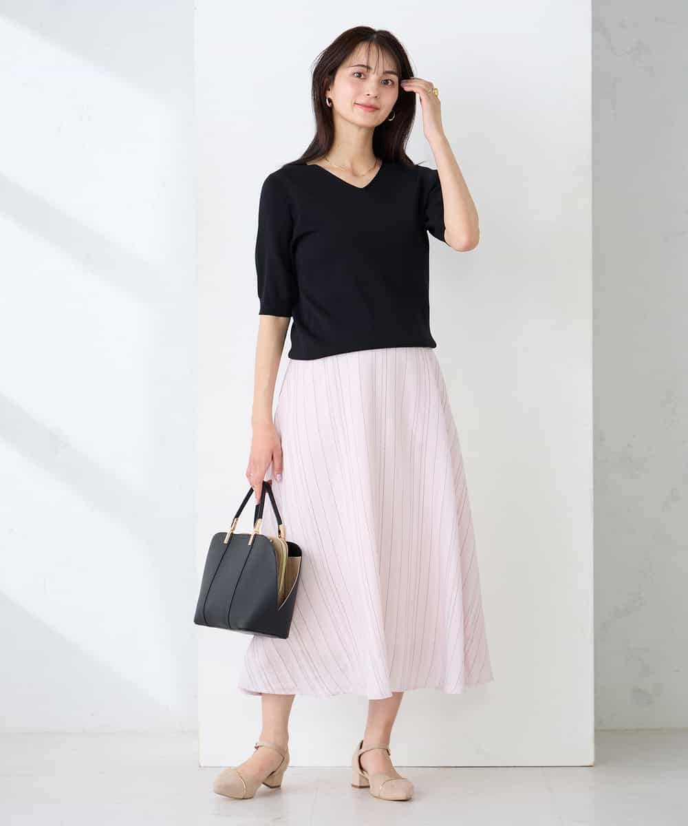 K2HFD16059 a.v.v(アー・ヴェ・ヴェ) 【洗える】ドビーストライプフレアスカート ピンク