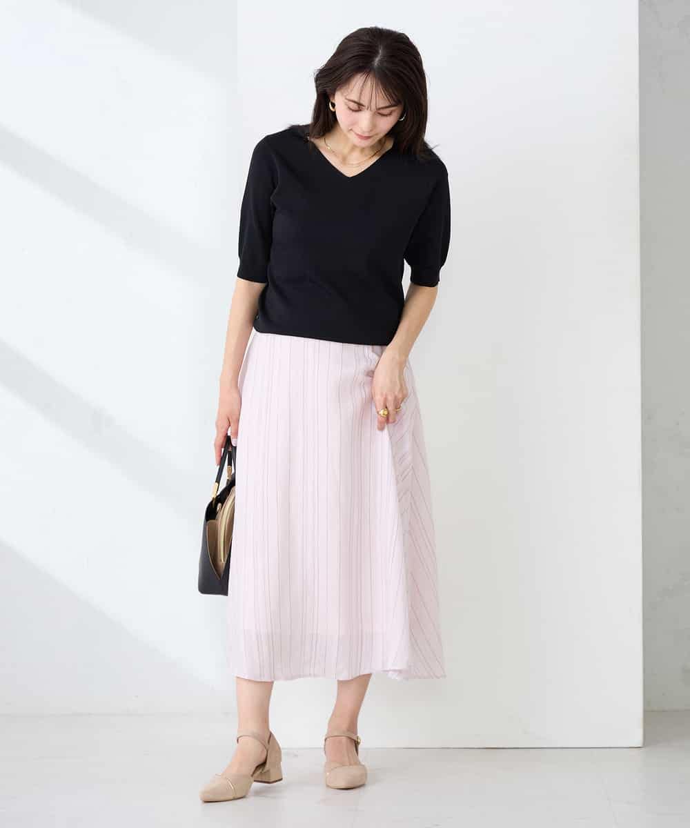 K2HFD16059 a.v.v(アー・ヴェ・ヴェ) 【洗える】ドビーストライプフレアスカート ピンク