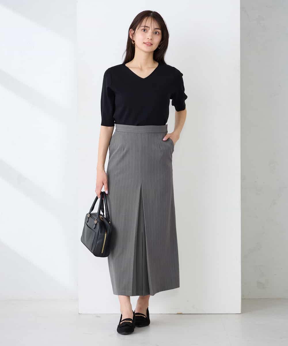 K2HFD22059 a.v.v(アー・ヴェ・ヴェ) ストライプナロースカート グレー