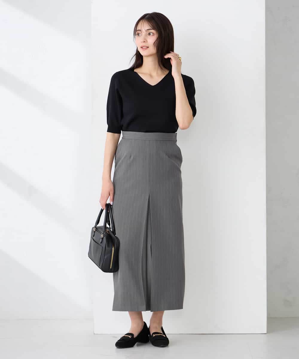 K2HFD22059 a.v.v(アー・ヴェ・ヴェ) ストライプナロースカート グレー