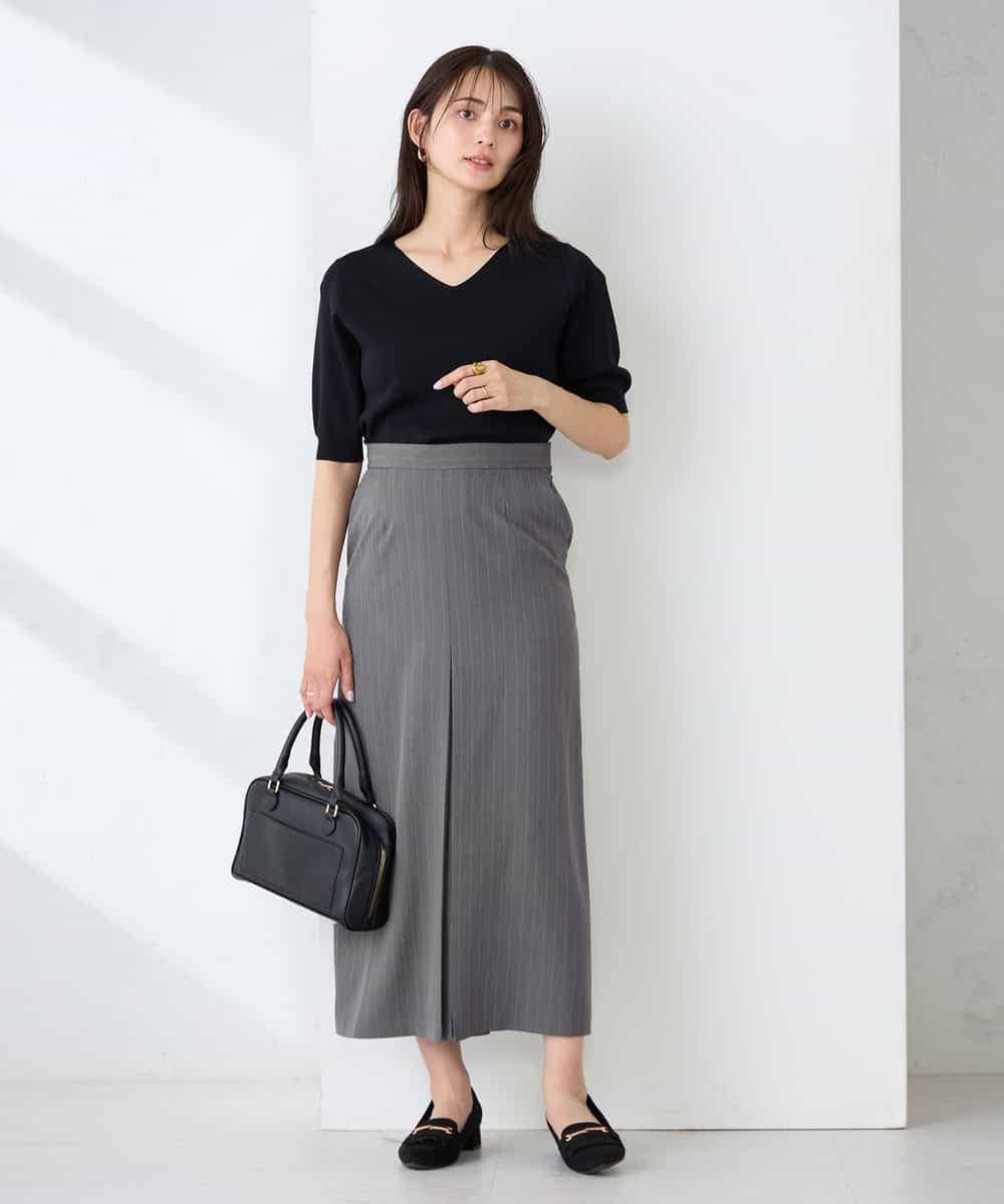 K2HFD22059 a.v.v(アー・ヴェ・ヴェ) ストライプナロースカート グレー