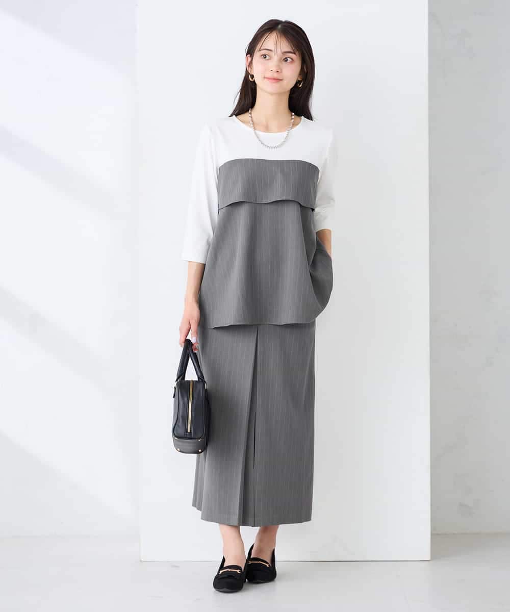 K2HFD22059 a.v.v(アー・ヴェ・ヴェ) ストライプナロースカート グレー