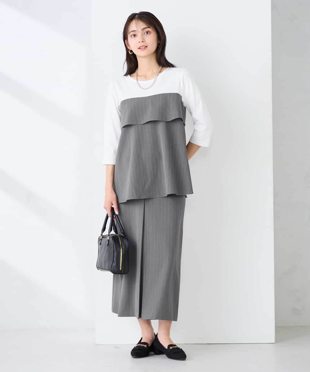 K2HFD22059 a.v.v(アー・ヴェ・ヴェ) ストライプナロースカート グレー