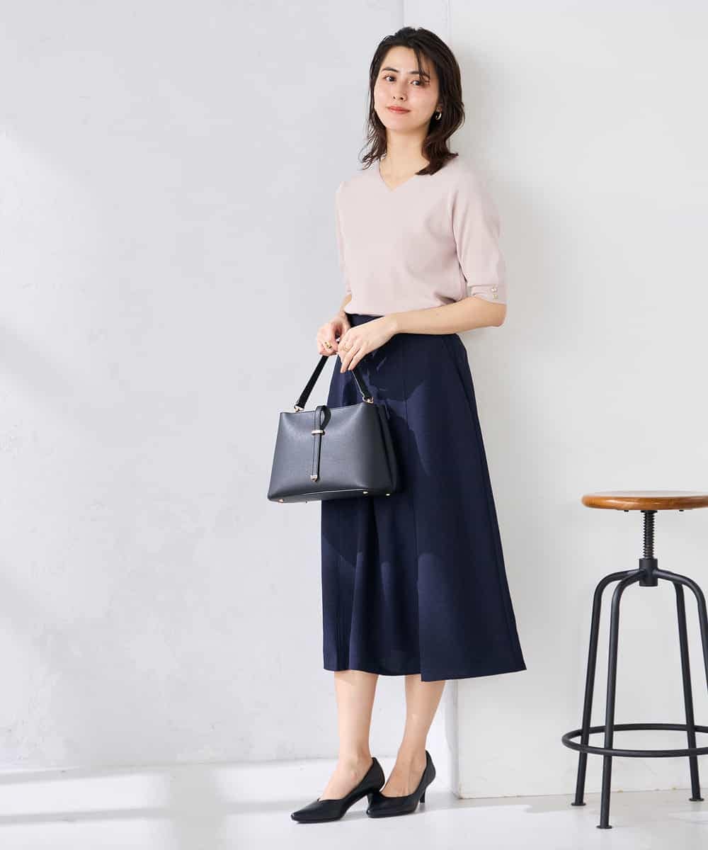K2HGD04059 a.v.v(アー・ヴェ・ヴェ) 【接触冷感/UVカット】リネンライクフレアスカート【セットアップ対応/アンチピリング】 ネイビー