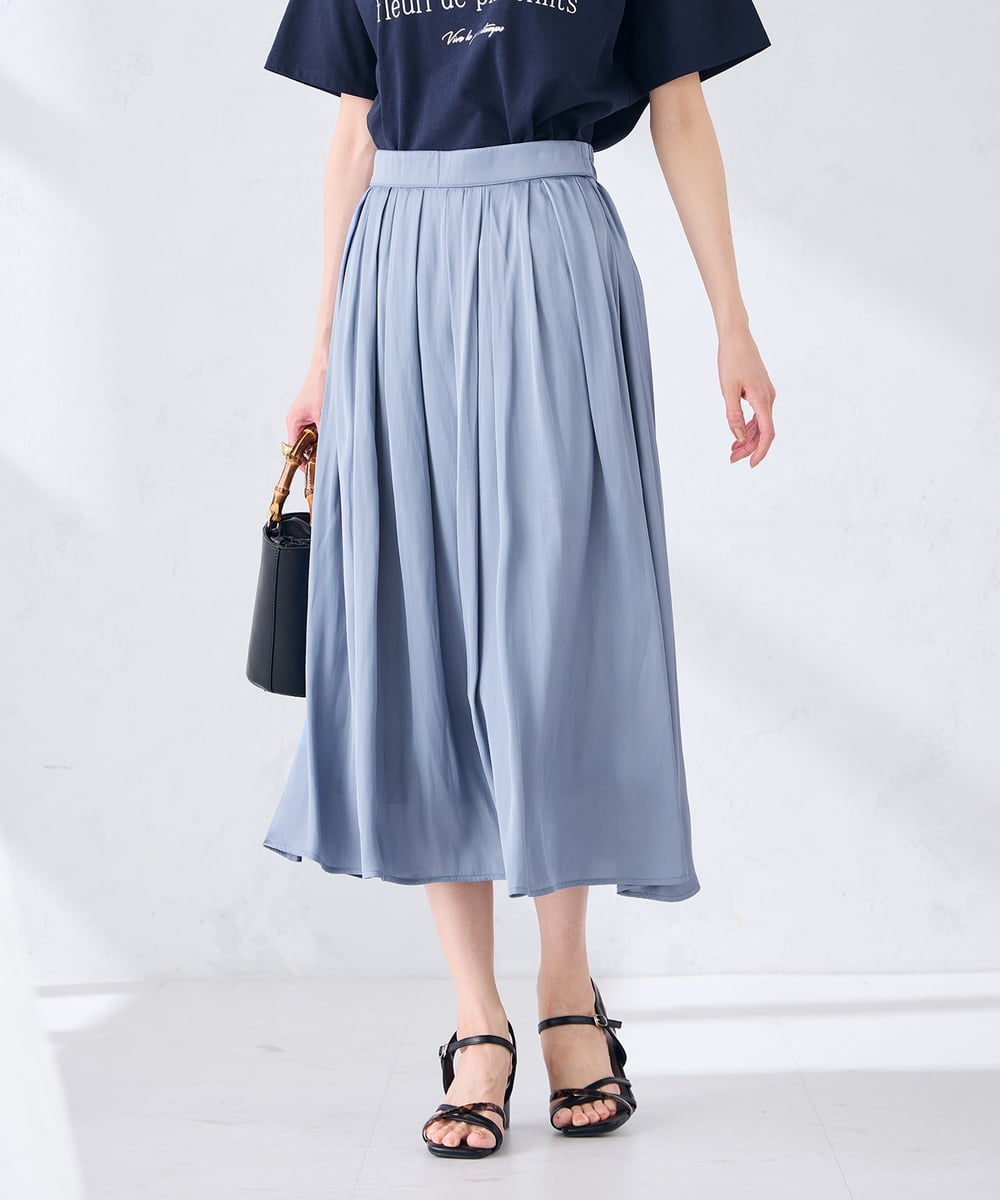 K2HGD18049 a.v.v(アー・ヴェ・ヴェ) エアリーサテンフレアスカート ブルー