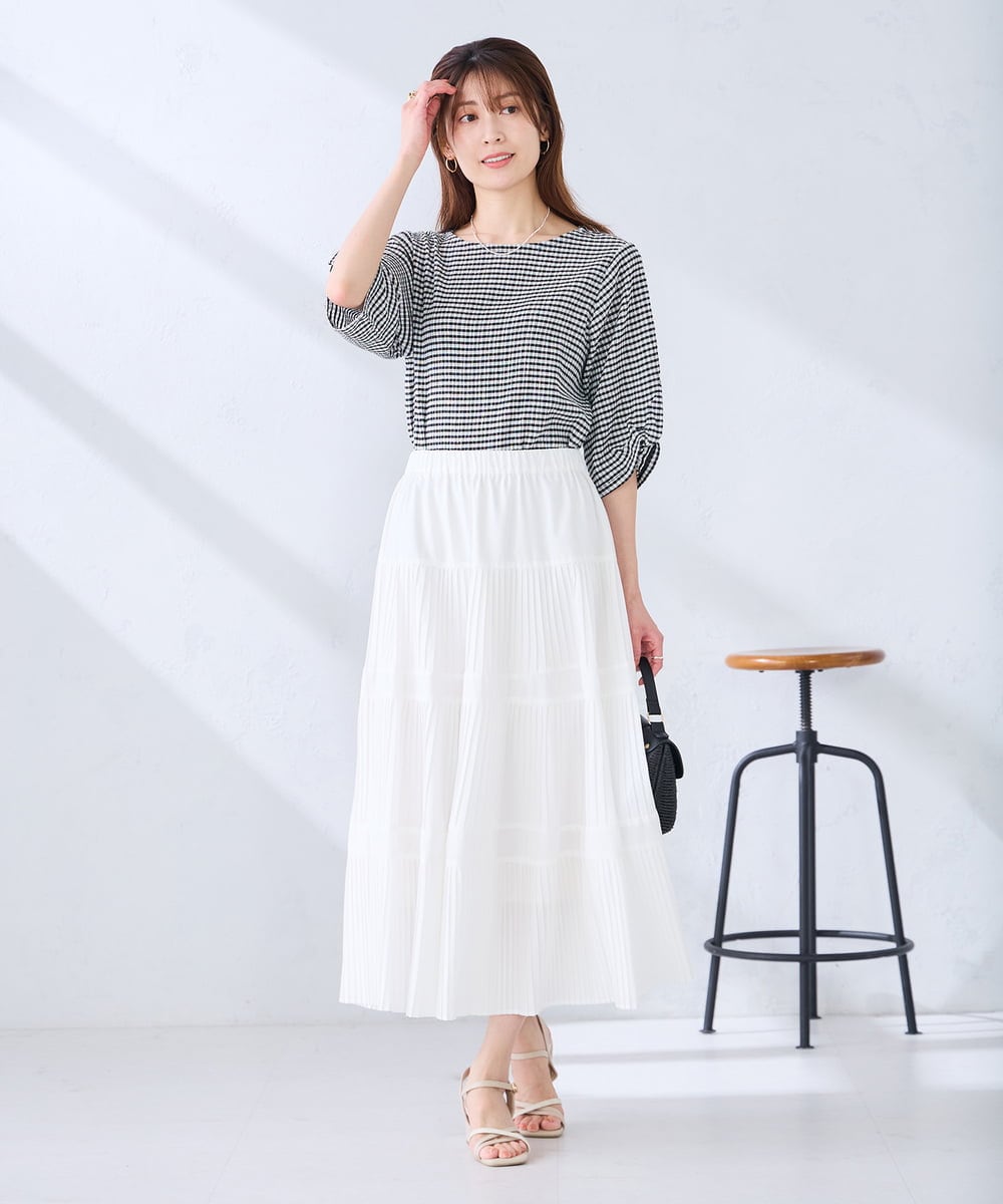 K2HGD25059 a.v.v(アー・ヴェ・ヴェ) 【洗える】ティアードプリーツスカート カーキ