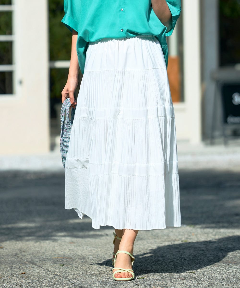 K2HGD25059 a.v.v(アー・ヴェ・ヴェ) 【洗える】ティアードプリーツスカート ホワイト