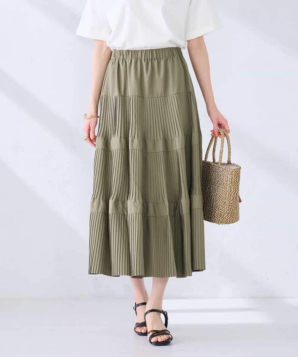 K2HGD25059 a.v.v(アー・ヴェ・ヴェ) 【洗える】ティアードプリーツスカート カーキ