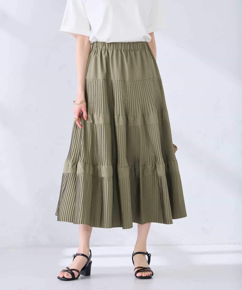 K2HGD25059 a.v.v(アー・ヴェ・ヴェ) 【洗える】ティアードプリーツスカート カーキ