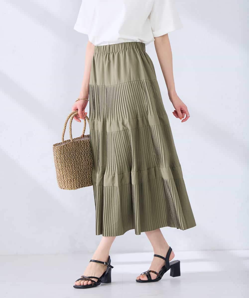 K2HGD25059 a.v.v(アー・ヴェ・ヴェ) 【洗える】ティアードプリーツスカート カーキ