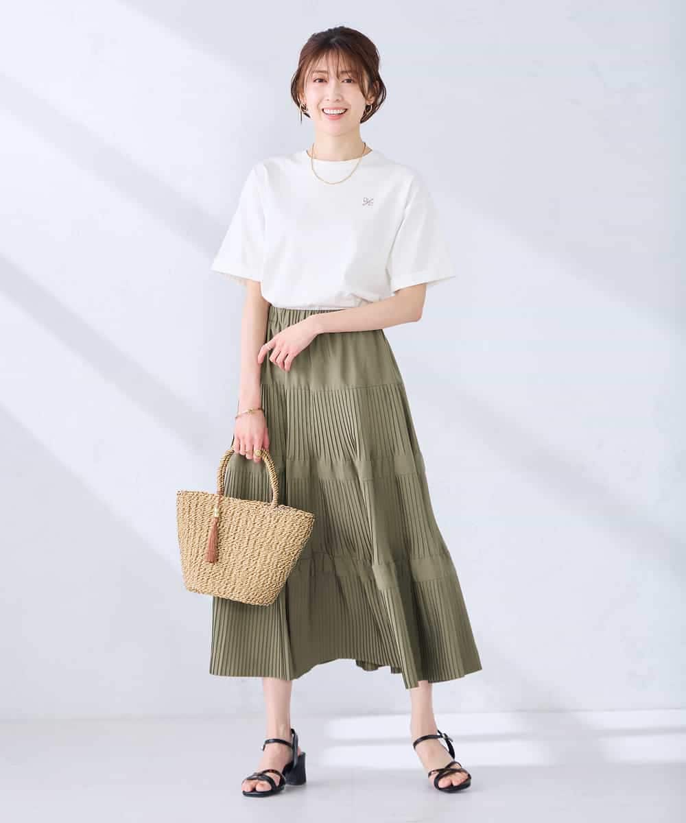 K2HGD25059 a.v.v(アー・ヴェ・ヴェ) 【洗える】ティアードプリーツスカート カーキ