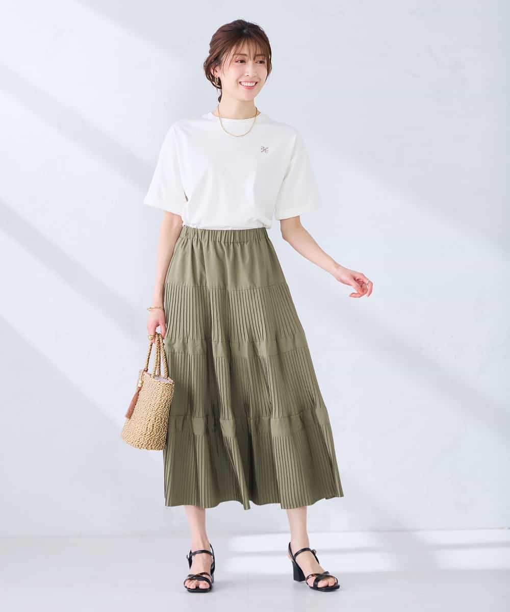 K2HGD25059 a.v.v(アー・ヴェ・ヴェ) 【洗える】ティアードプリーツスカート カーキ