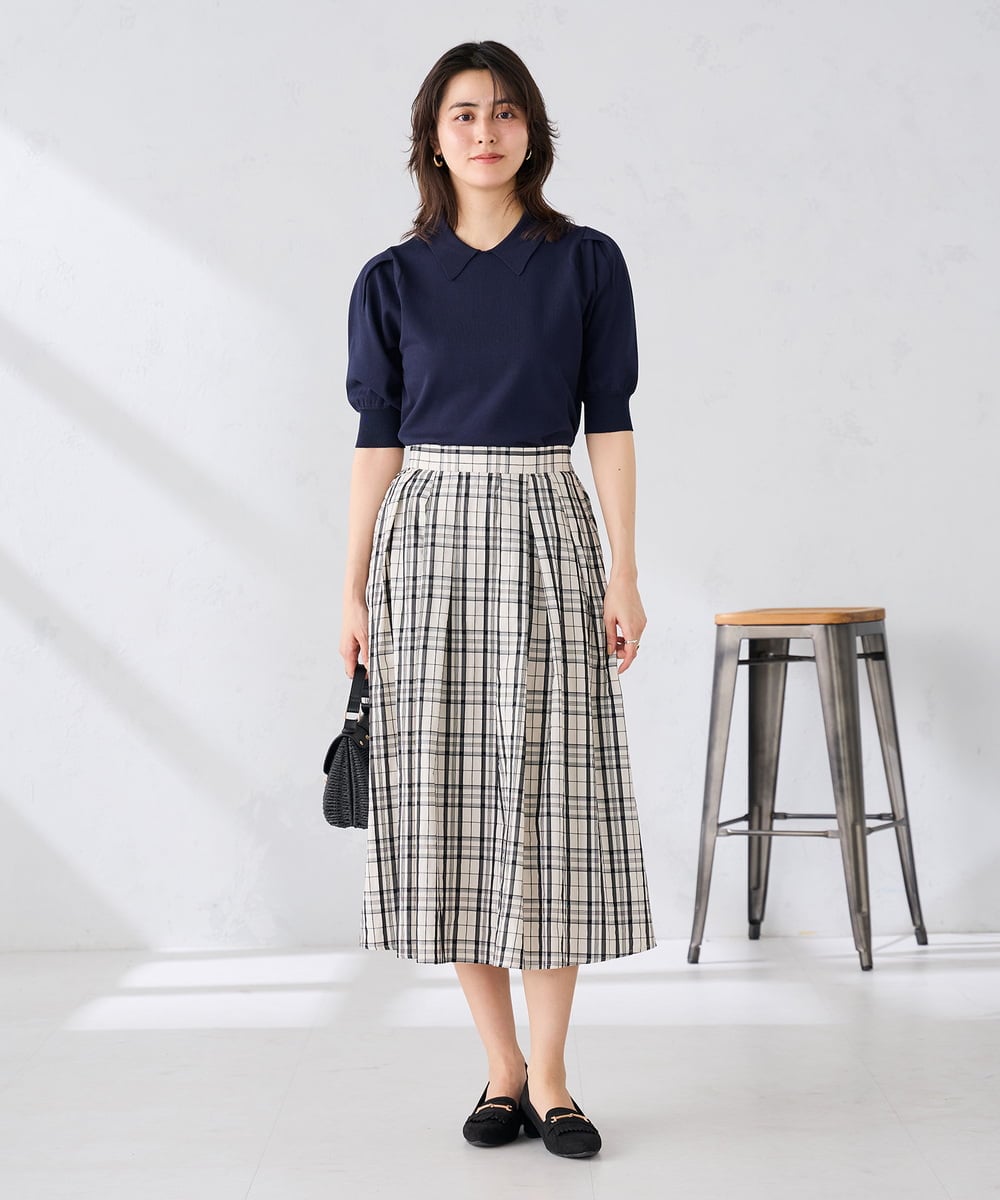 K2HGD26059 a.v.v(アー・ヴェ・ヴェ) 【洗える】メモリーチェックタフタスカート アイボリー