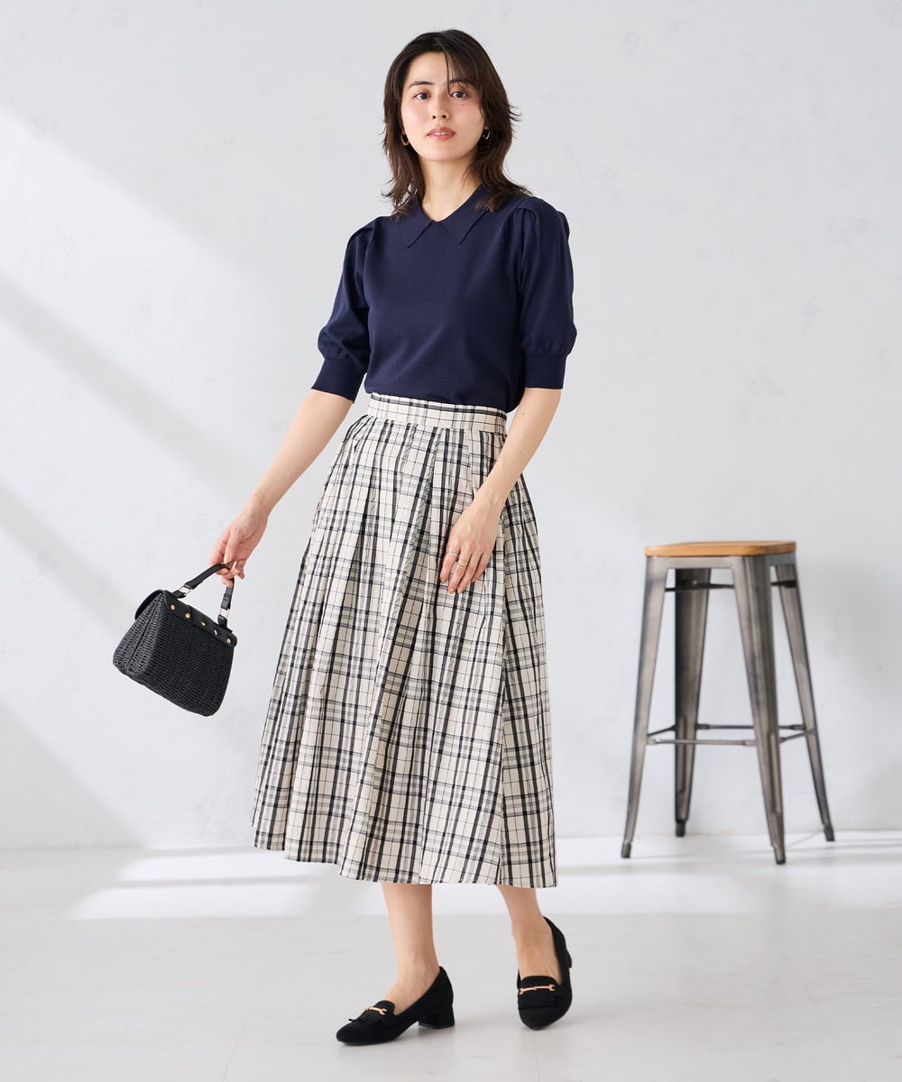 K2HGD26059 a.v.v(アー・ヴェ・ヴェ) 【洗える】メモリーチェックタフタスカート アイボリー