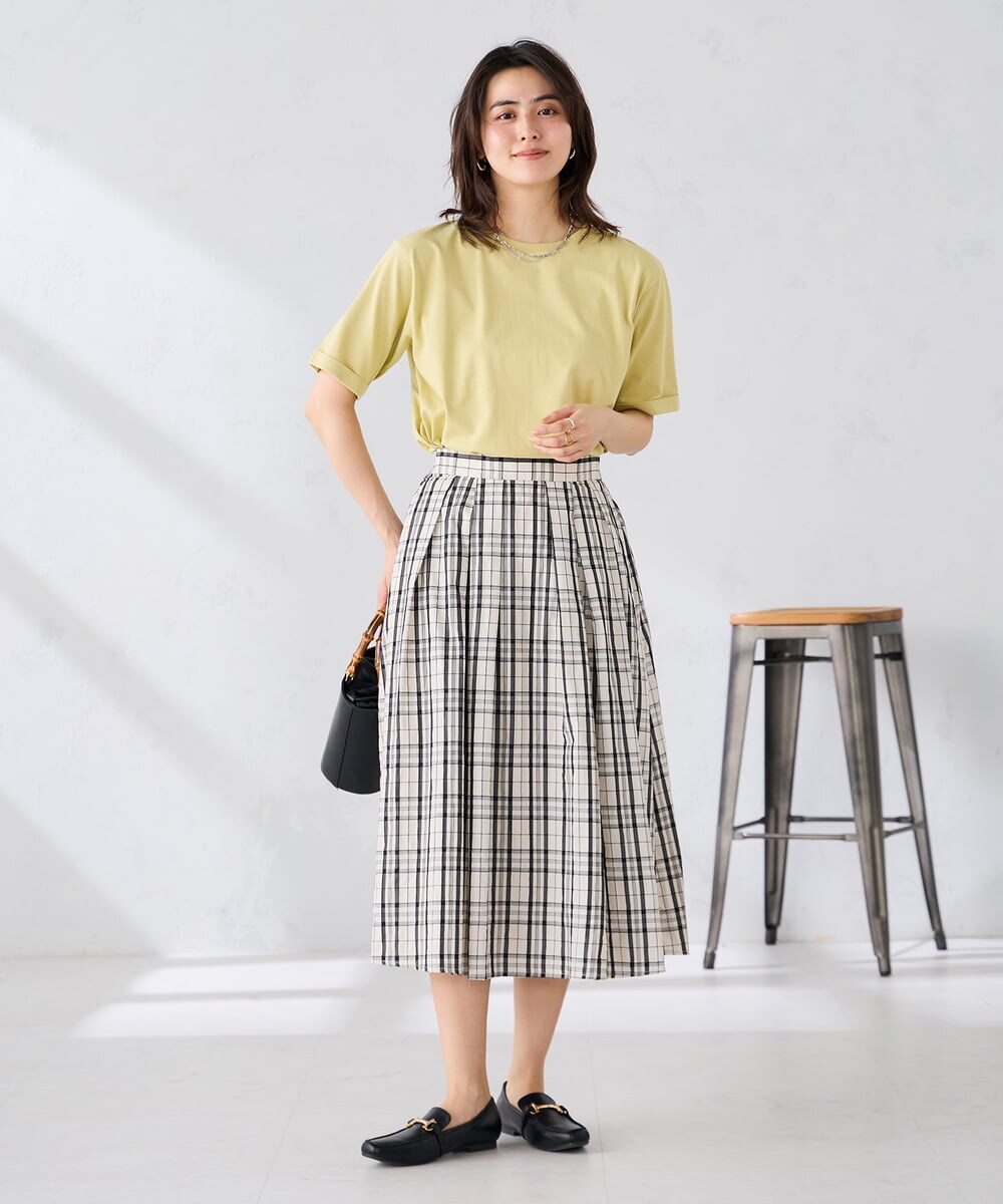 K2HGD26059 a.v.v(アー・ヴェ・ヴェ) 【洗える】メモリーチェックタフタスカート アイボリー