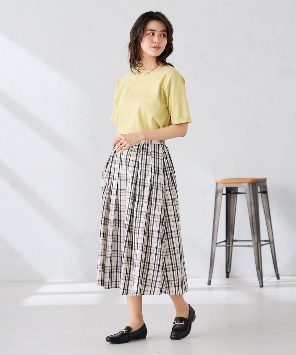 K2HGD26059 a.v.v(アー・ヴェ・ヴェ) 【洗える】メモリーチェックタフタスカート アイボリー