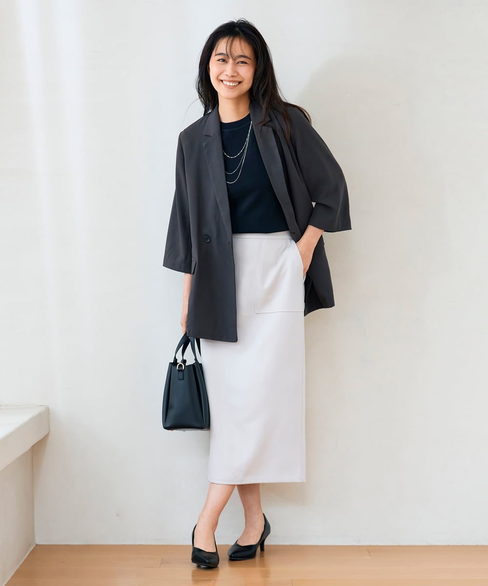 K2HGD28059 a.v.v(アー・ヴェ・ヴェ) 【洗える】ストレッチナロースカート グレージュ