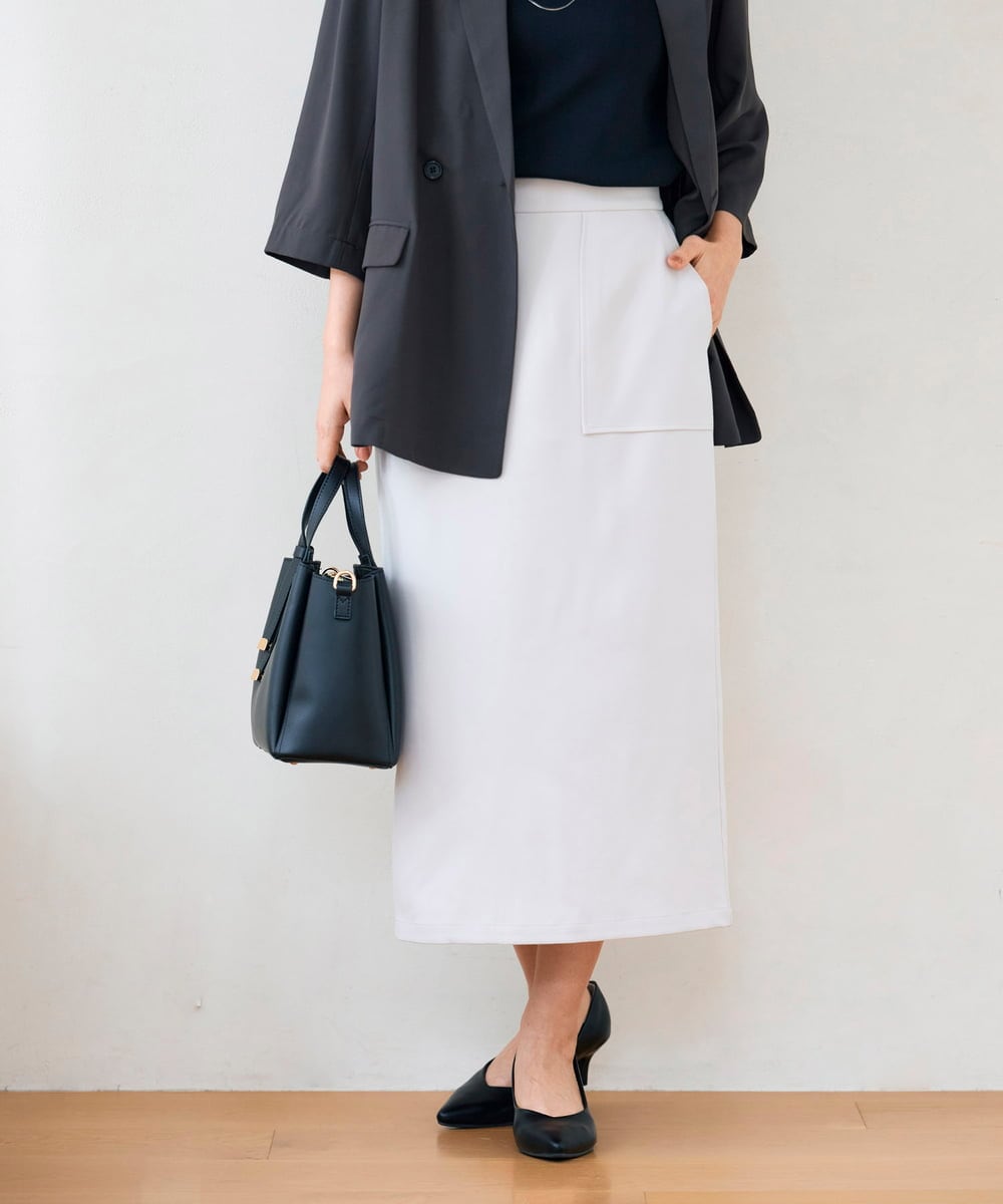 K2HGD28059 a.v.v(アー・ヴェ・ヴェ) 【洗える】ストレッチナロースカート グレージュ