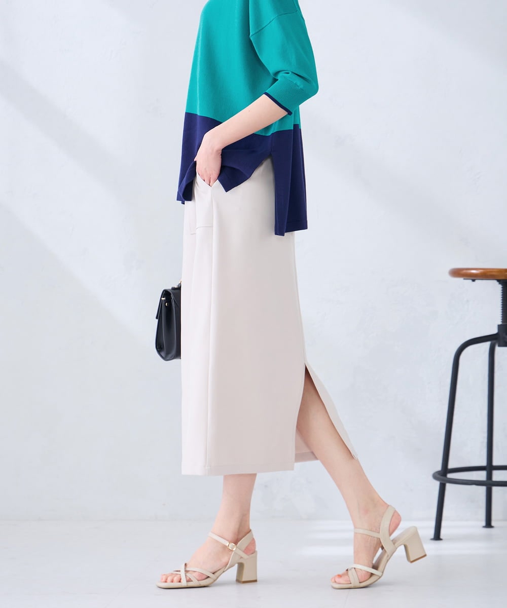 K2HGD28059 a.v.v(アー・ヴェ・ヴェ) 【洗える】ストレッチナロースカート グレージュ