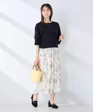 K2HGD36059 a.v.v(アー・ヴェ・ヴェ) 【洗える】フラワープリントランダムプリーツスカート ネイビー