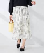 K2HGD36059 a.v.v(アー・ヴェ・ヴェ) 【洗える】フラワープリントランダムプリーツスカート ライトベージュ