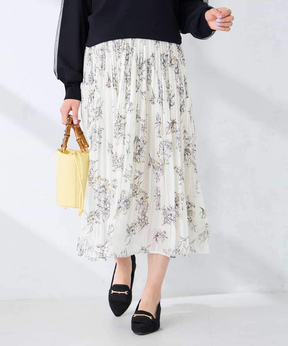 K2HGD36059 a.v.v(アー・ヴェ・ヴェ) 【洗える】フラワープリントランダムプリーツスカート ライトベージュ