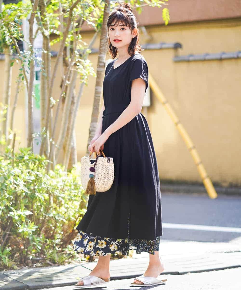 K2HGG34059 a.v.v(アー・ヴェ・ヴェ) 異柄ミックスフラワーｐｔ[WEB限定サイズ] ネイビー