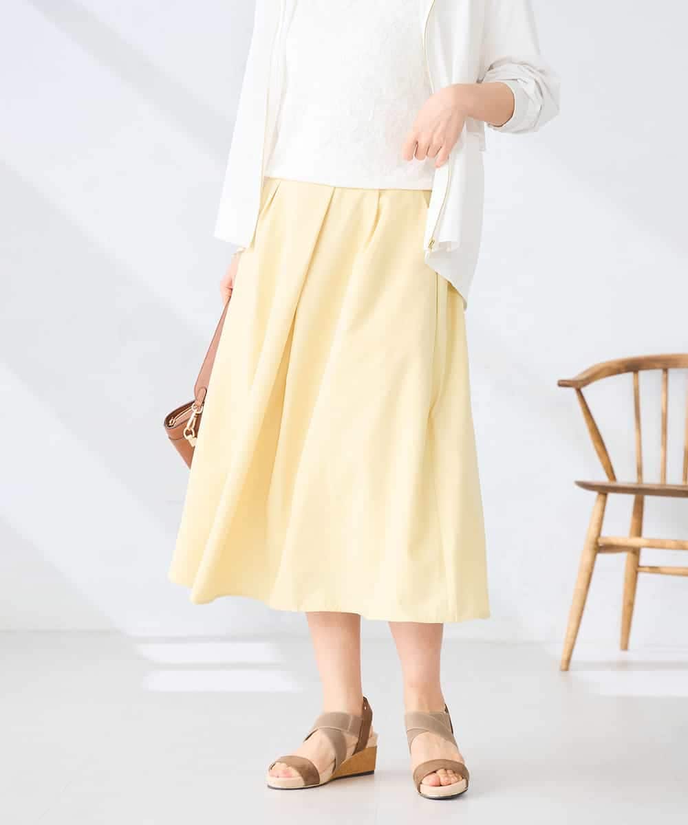 K2HHD31049 a.v.v(アー・ヴェ・ヴェ) 【洗える】フロントタックフレアスカート ライトイエロー