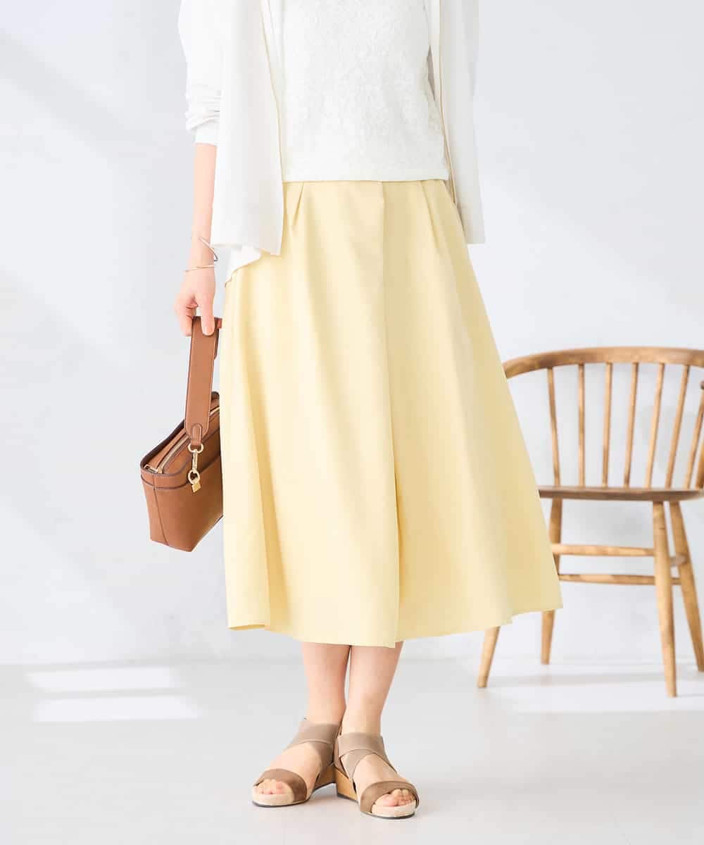 K2HHD31049 a.v.v(アー・ヴェ・ヴェ) 【洗える】フロントタックフレアスカート ライトイエロー