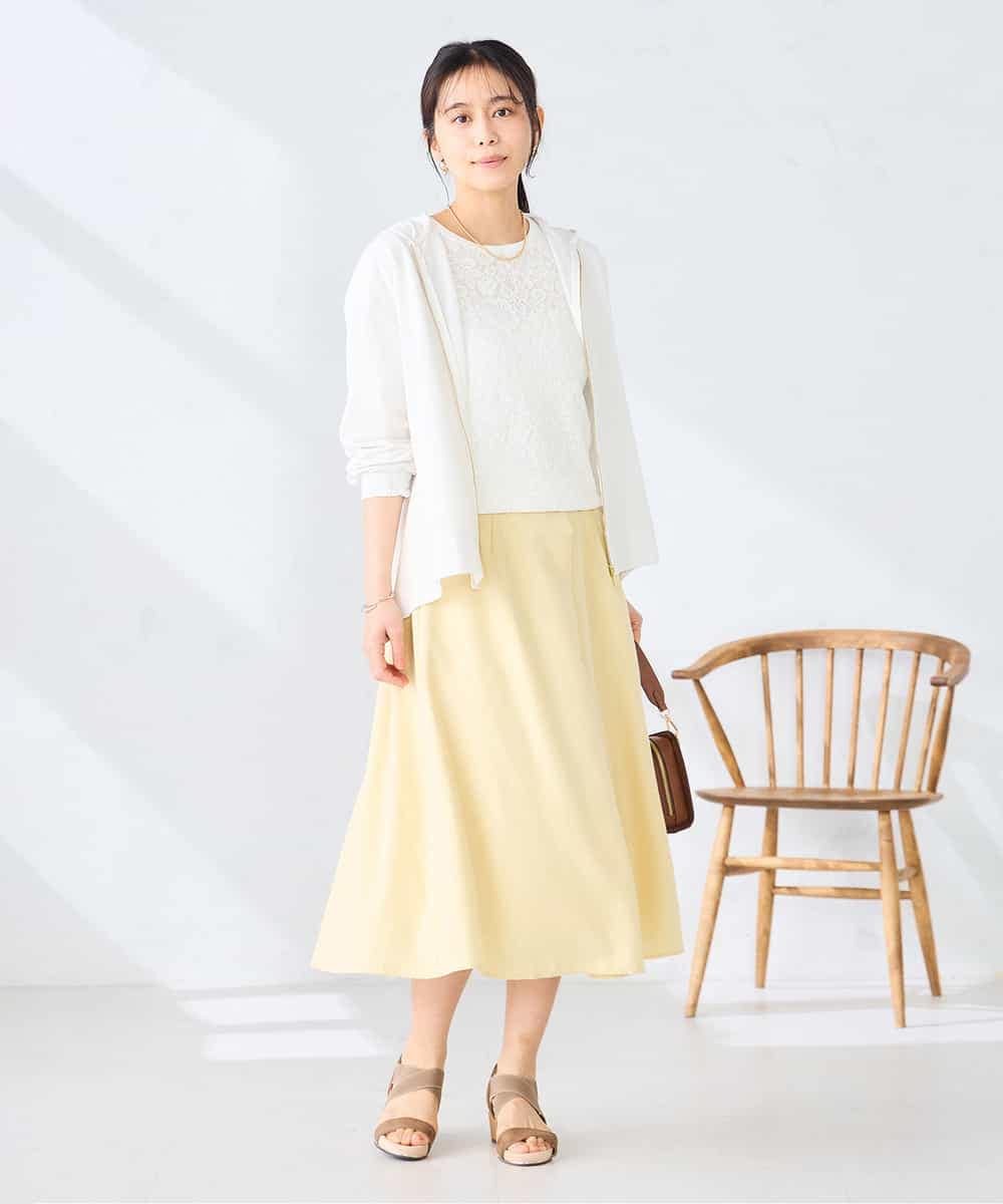 K2HHD31049 a.v.v(アー・ヴェ・ヴェ) 【洗える】フロントタックフレアスカート ライトイエロー