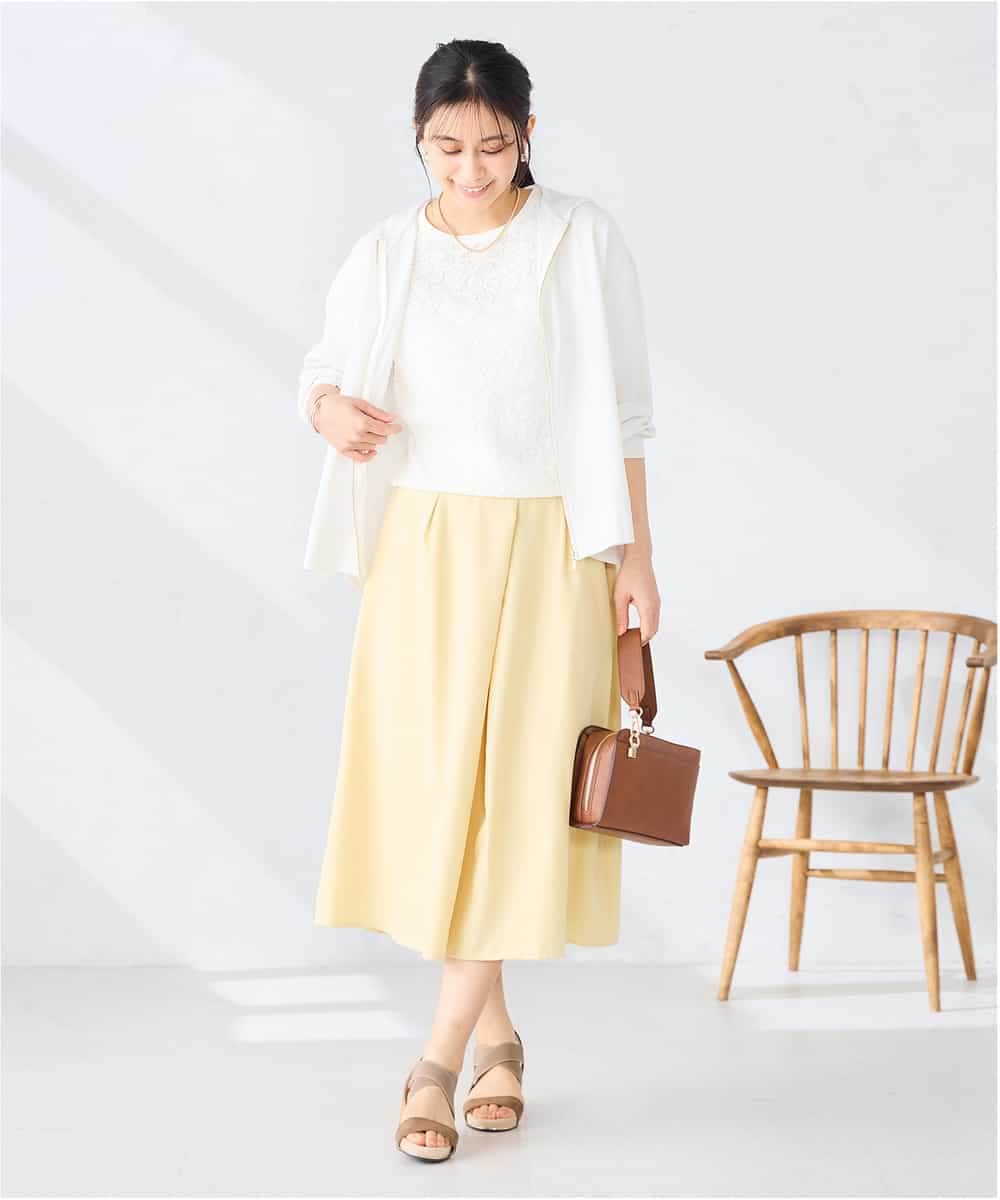 K2HHD31049 a.v.v(アー・ヴェ・ヴェ) 【洗える】フロントタックフレアスカート ライトイエロー