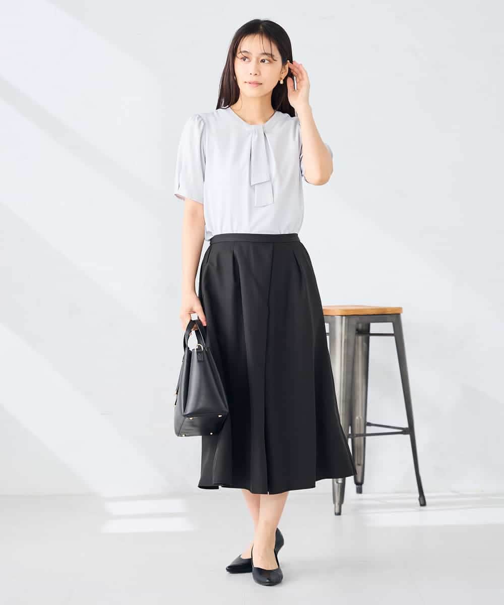 K2HHD31049 a.v.v(アー・ヴェ・ヴェ) 【洗える】フロントタックフレアスカート ライトイエロー