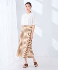K2HHD45059 a.v.v(アー・ヴェ・ヴェ) 【洗える】ストライプフレアスカート ベージュ
