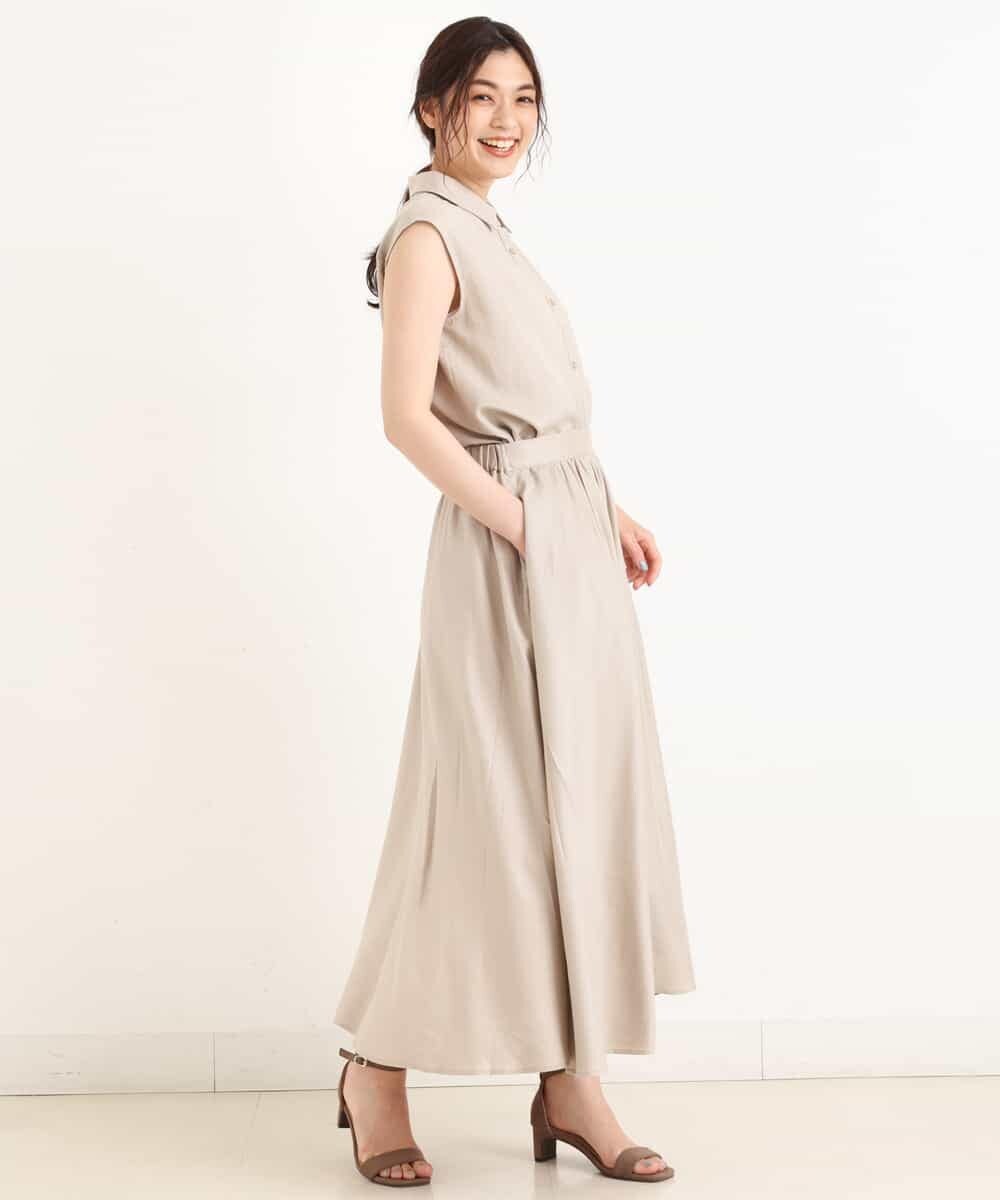 K2HHM35059 a.v.v(アー・ヴェ・ヴェ) 麻混ギャザーフレアスカート ベージュ