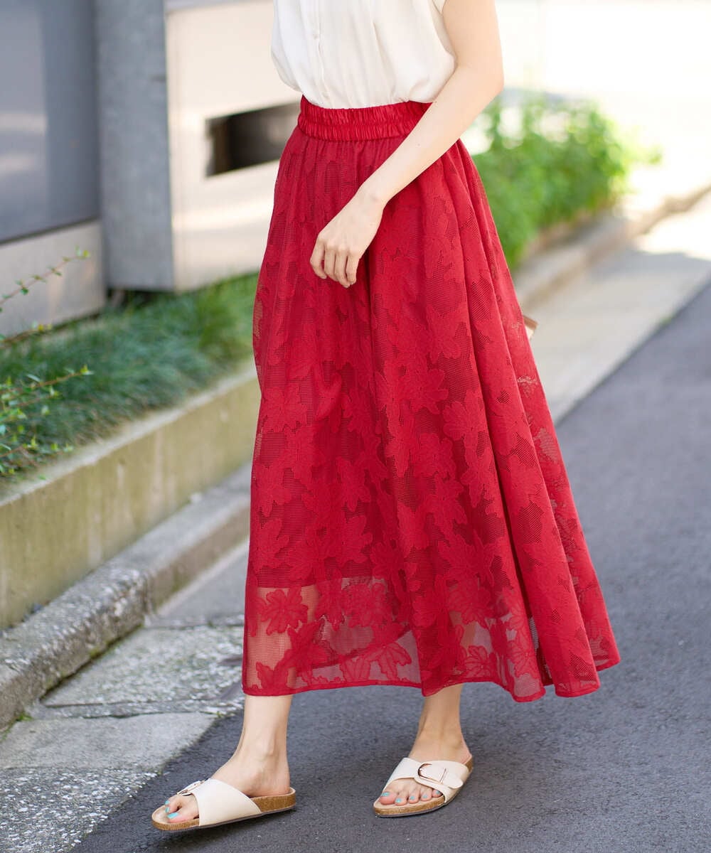 K2HHV28059 a.v.v(アー・ヴェ・ヴェ) 花柄メッシュスカート ネイビー