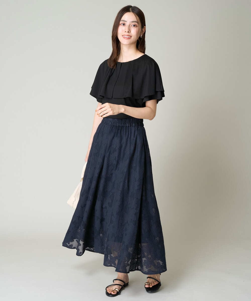 K2HHV28059 a.v.v(アー・ヴェ・ヴェ) 花柄メッシュスカート ネイビー