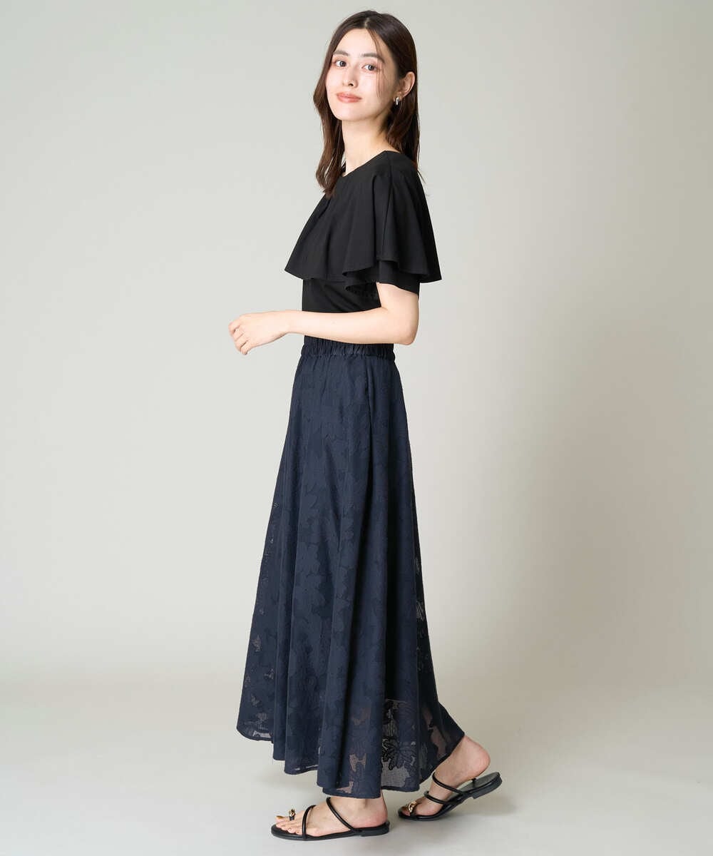 K2HHV28059 a.v.v(アー・ヴェ・ヴェ) 花柄メッシュスカート ネイビー