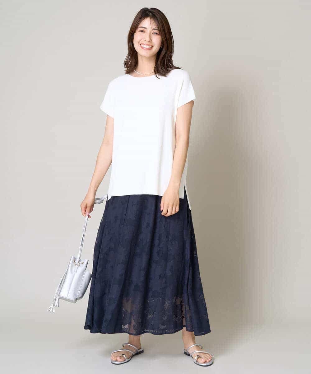 K2HHV28059 a.v.v(アー・ヴェ・ヴェ) 花柄メッシュスカート ネイビー