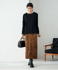 K2HJA10059 a.v.v(アー・ヴェ・ヴェ) 【洗える】フェイクスエードナローロングスカート ブラウン