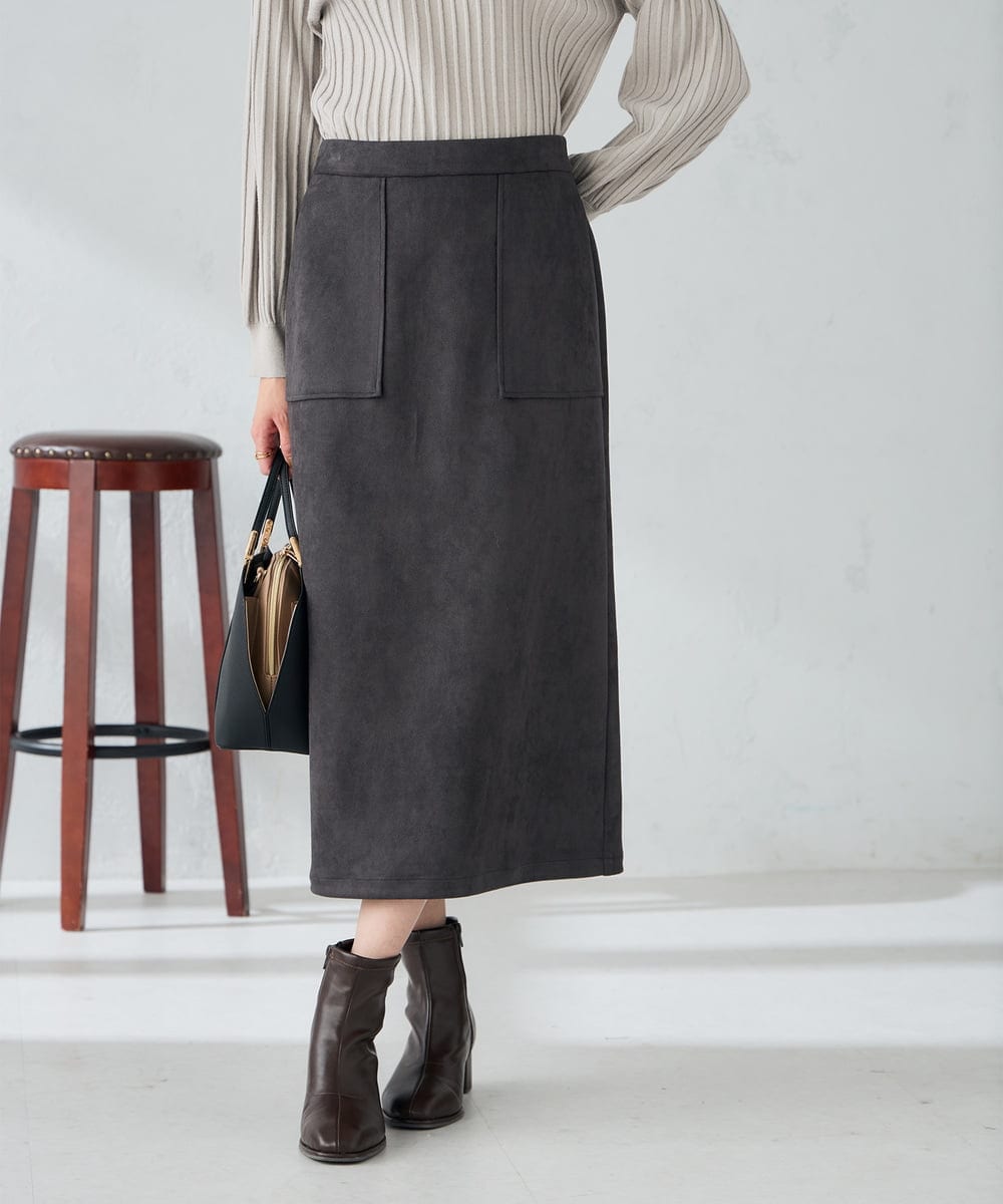 K2HKA07059 a.v.v(アー・ヴェ・ヴェ) 【ストレッチ/洗える】フェイクスエードナロースカート グリーン