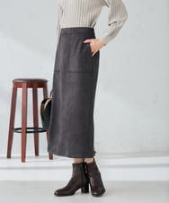 K2HKA07059 a.v.v(アー・ヴェ・ヴェ) 【ストレッチ/洗える】フェイクスエードナロースカート グリーン