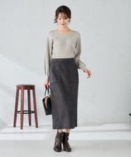 K2HKA07059 a.v.v(アー・ヴェ・ヴェ) 【ストレッチ/洗える】フェイクスエードナロースカート グリーン