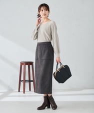 K2HKA07059 a.v.v(アー・ヴェ・ヴェ) 【ストレッチ/洗える】フェイクスエードナロースカート グリーン