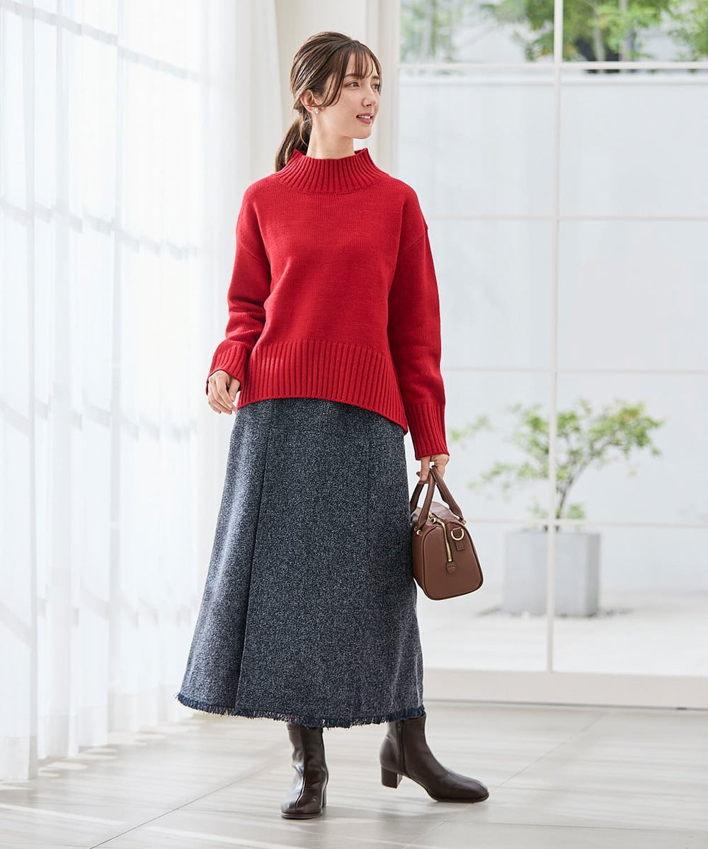 K2HKA13059 a.v.v(アー・ヴェ・ヴェ) ツイード調裾フリンジAラインスカート ネイビー