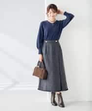 K2HKA13059 a.v.v(アー・ヴェ・ヴェ) ツイード調裾フリンジAラインスカート ネイビー