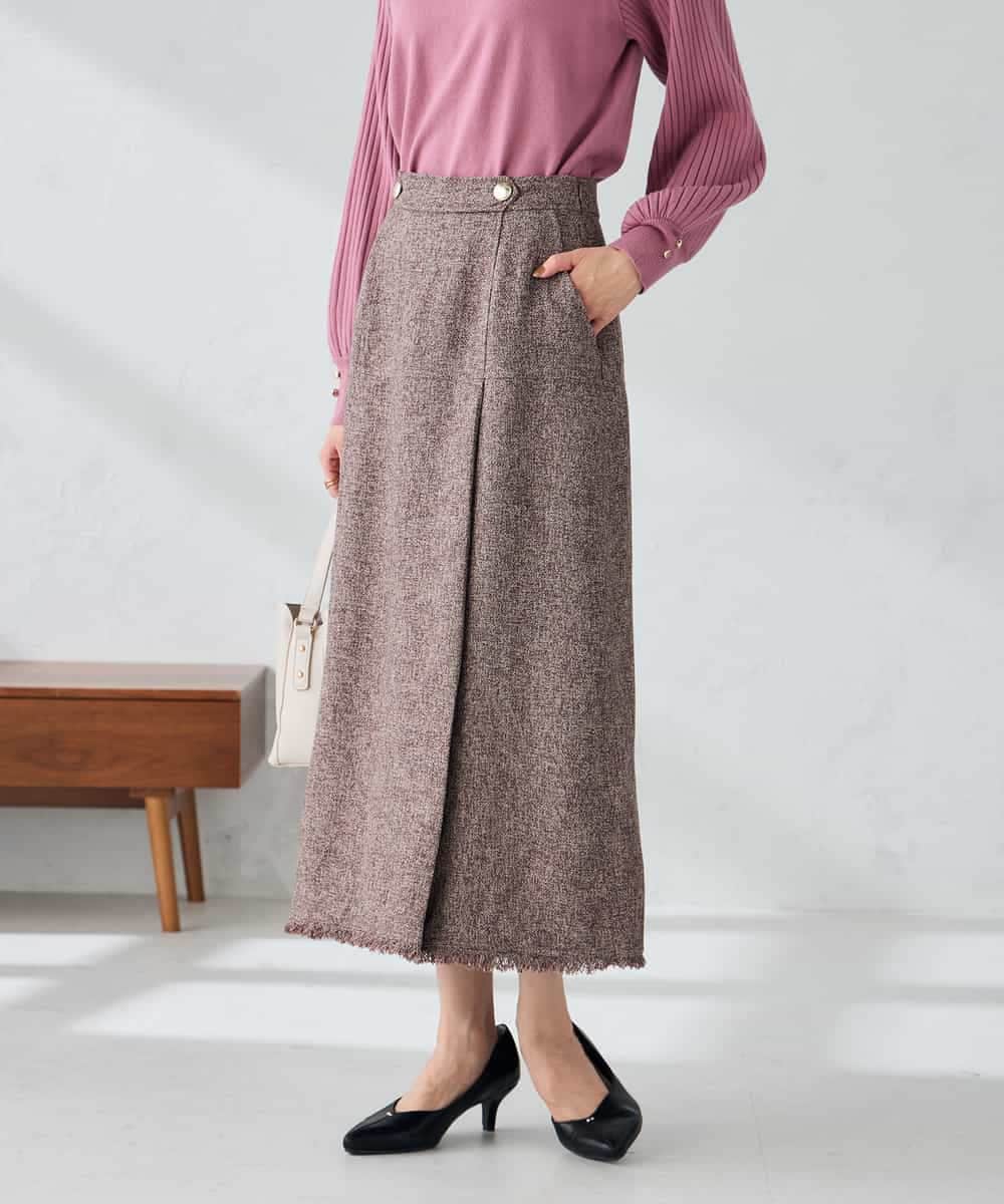 K2HKA13059 a.v.v(アー・ヴェ・ヴェ) ツイード調裾フリンジAラインスカート ネイビー