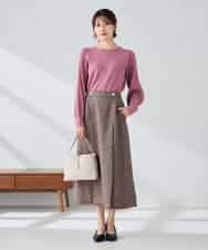 K2HKA13059 a.v.v(アー・ヴェ・ヴェ) ツイード調裾フリンジAラインスカート ネイビー