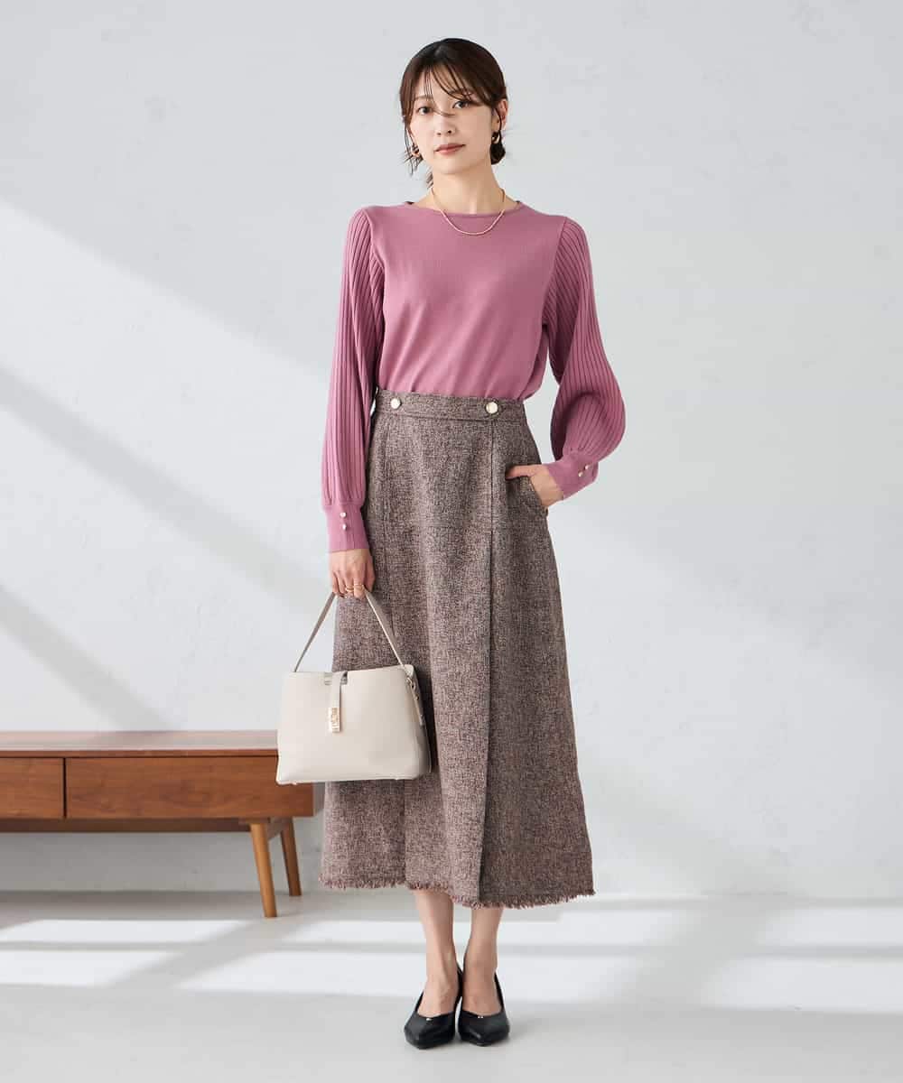 K2HKA13059 a.v.v(アー・ヴェ・ヴェ) ツイード調裾フリンジAラインスカート ネイビー