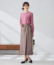 K2HKA13059 a.v.v(アー・ヴェ・ヴェ) ツイード調裾フリンジAラインスカート ネイビー